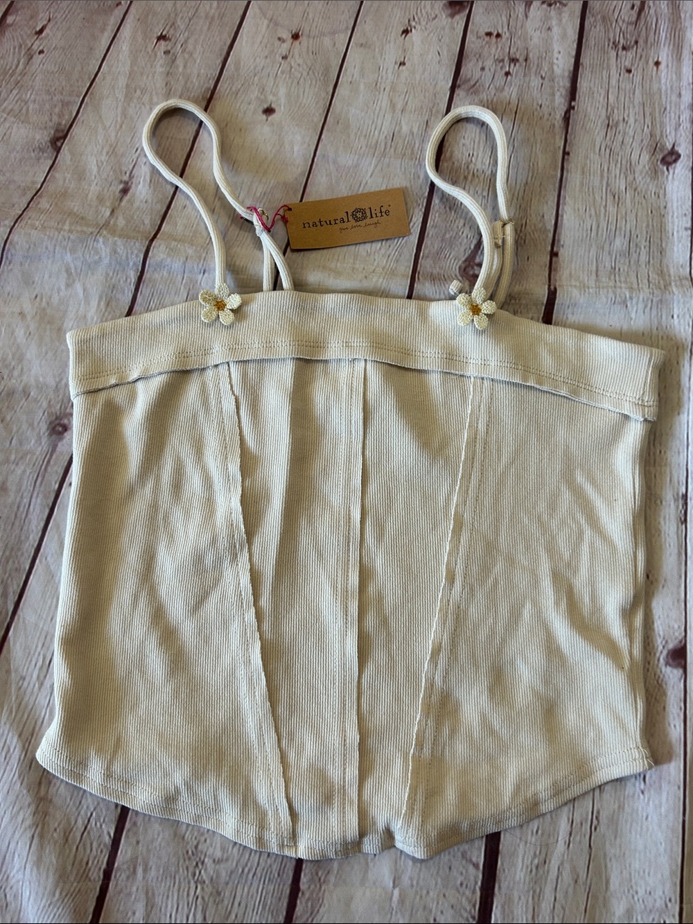 NATURAL LIFE NWT Cream Faux Corset Style Boho Daisy Cropped Tank Cotton Small